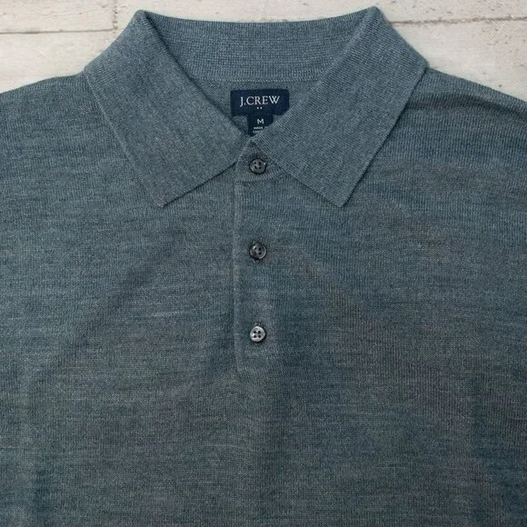 NWT J. Crew Merino Wool Blend Sweater Polo Heathered Evening Storm size M - Picture 3 of 11